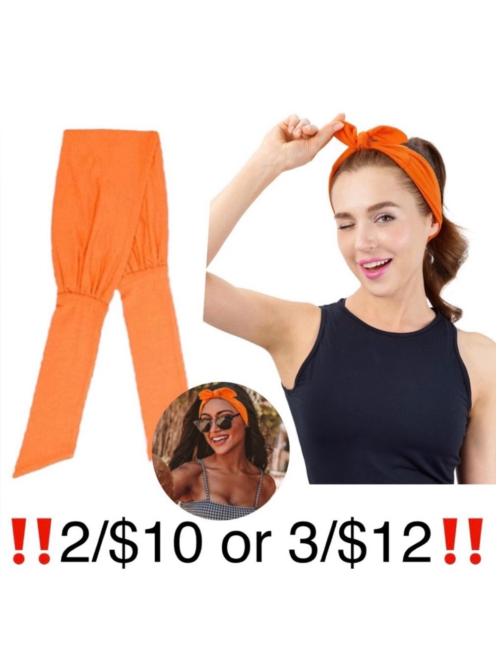 Orange Tie-On Headband ~ Front Tie Back Tie Multi-Way Wear Top Knot Tie Headband